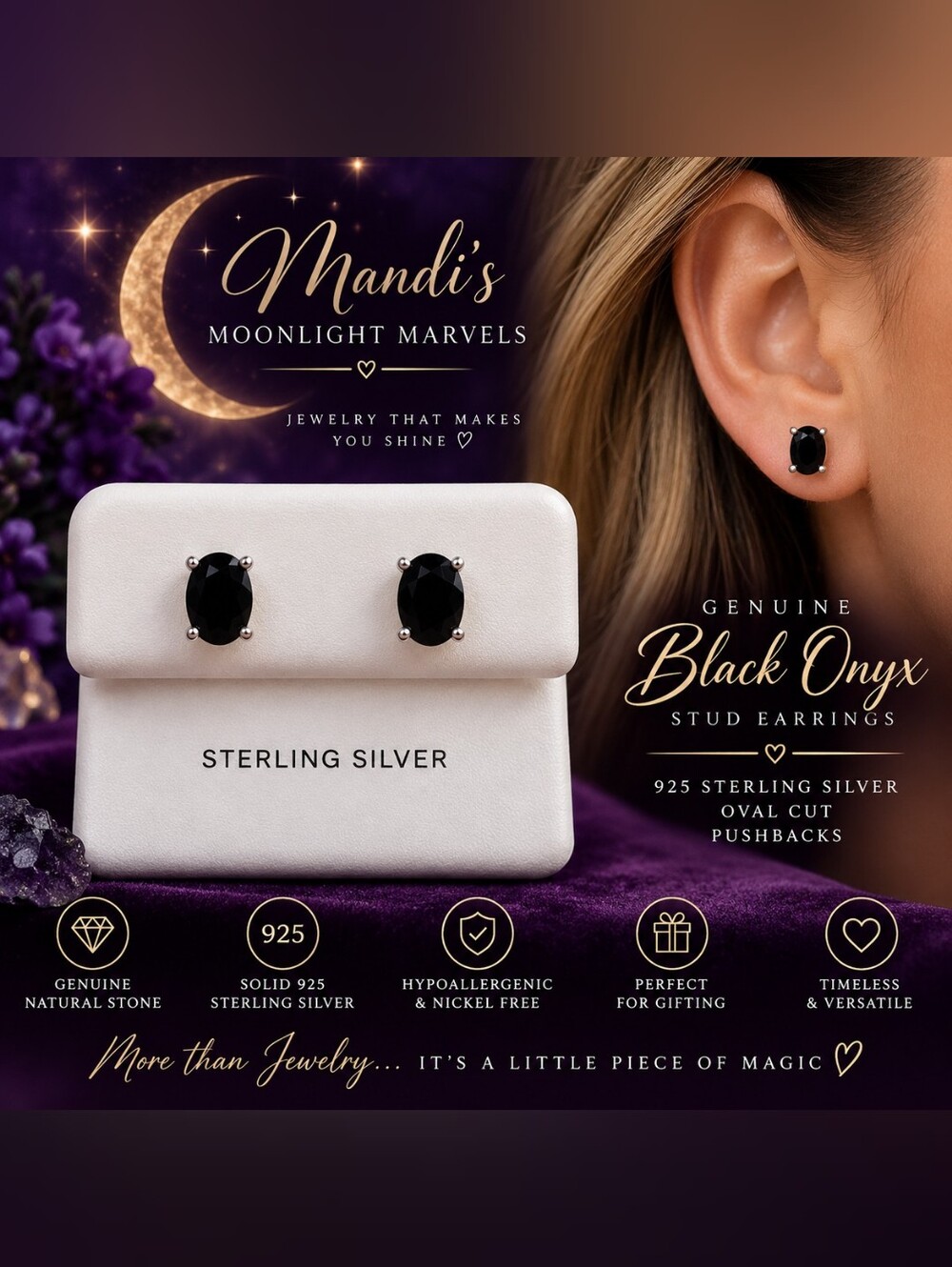 Sterling Silver Black Onyx Stud Earrings